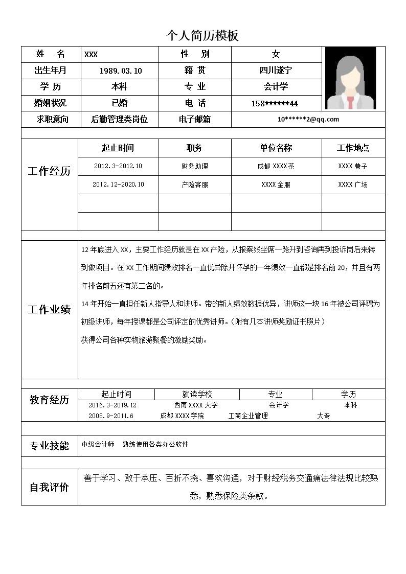 9396_会计财务管理类相关岗位求职简历模板