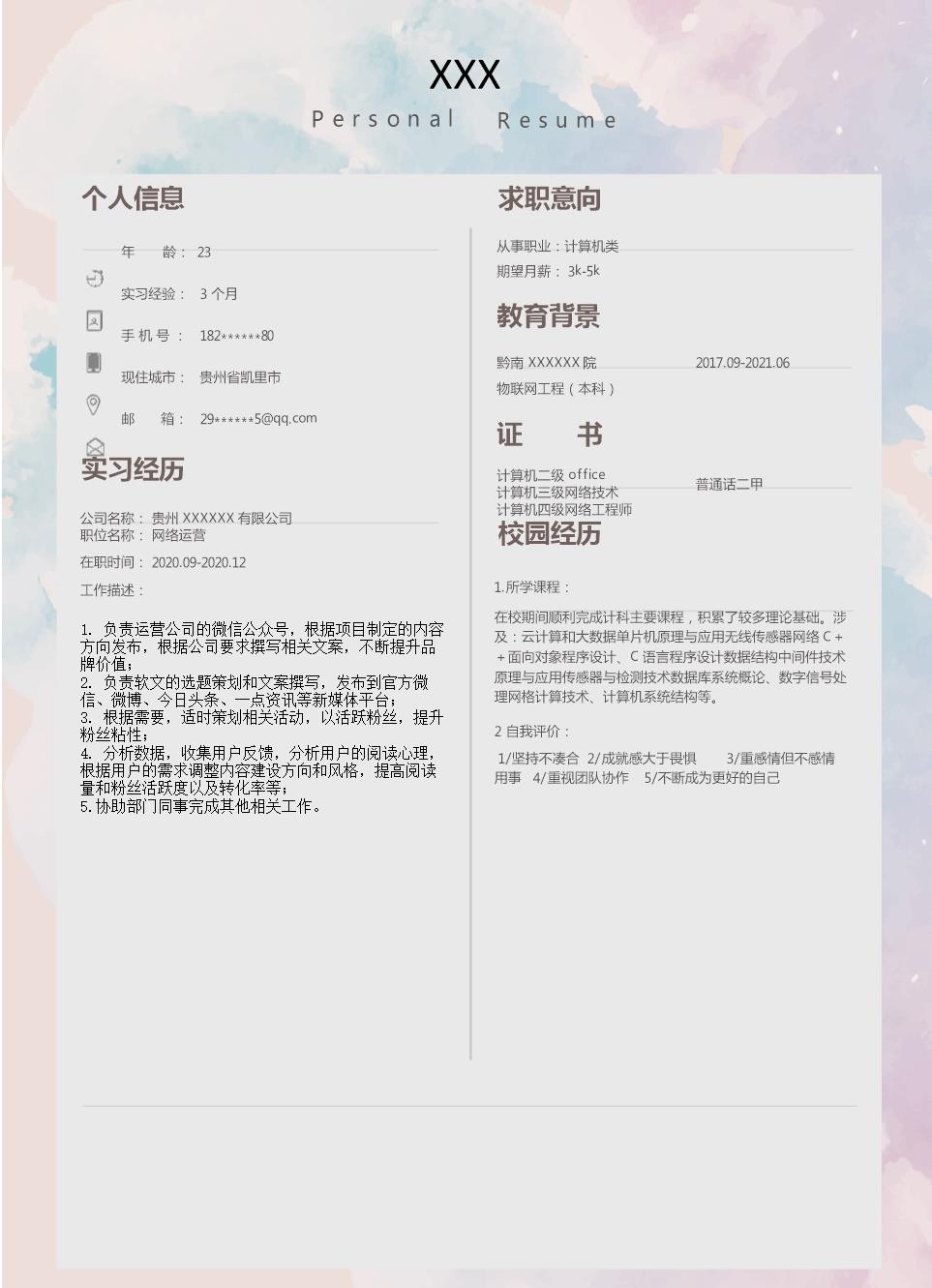 7732_网络营运文案企划类岗位求职简历模板