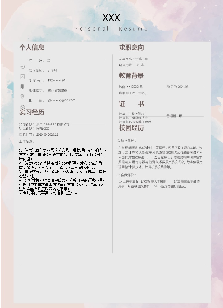 6554_网络营运文案企划类岗位求职简历模板