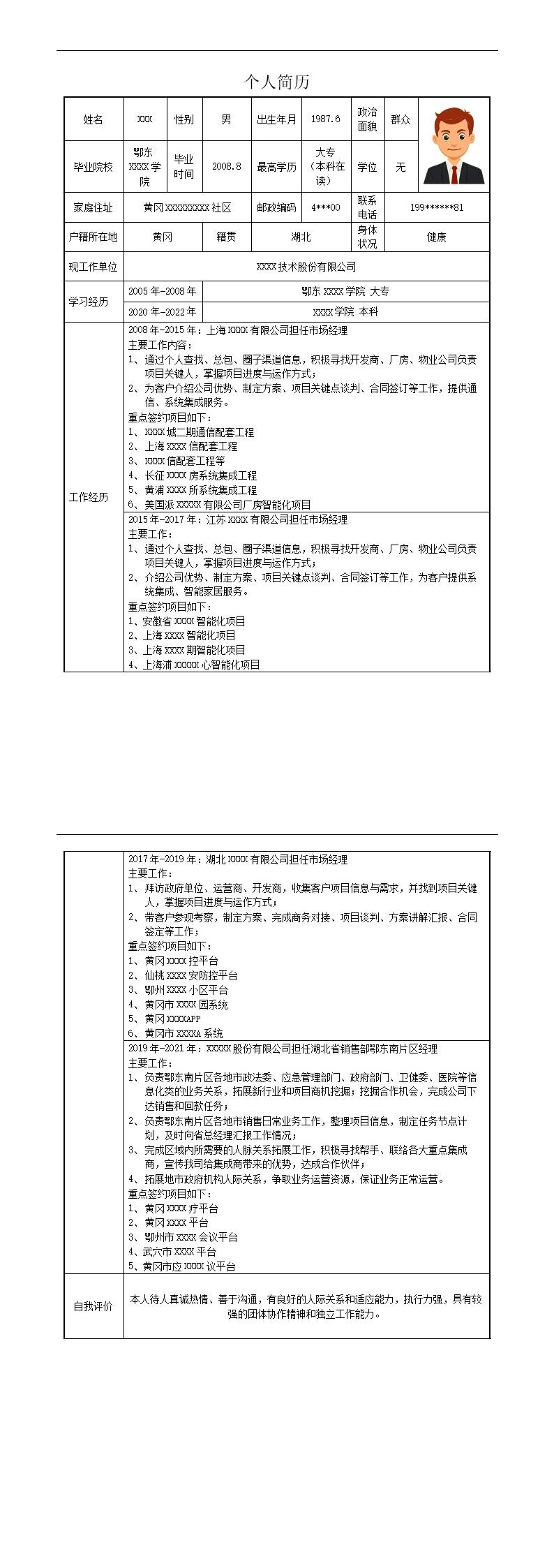 6943_销售业务市场营销管理岗位求职简历模板