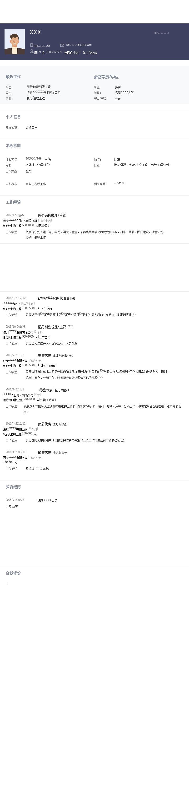 8073_医药销售经理主管类岗位求职简历模板