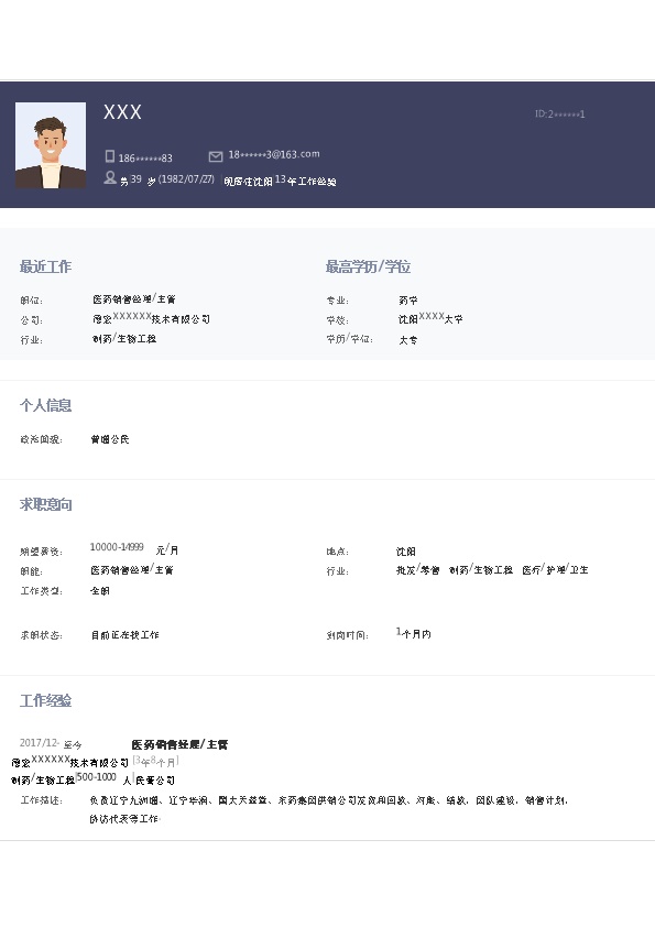 6931_医药销售经理主管类岗位求职简历模板