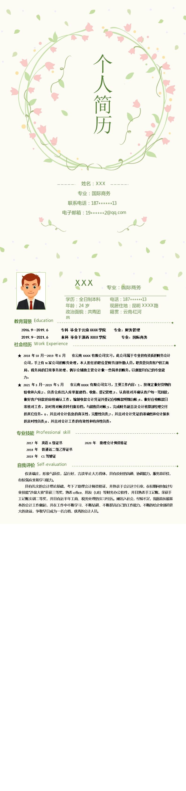 1093_国际商务相关专业应届毕业生求职简历模板