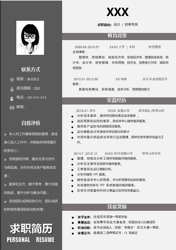 7012_财务会计统计出纳收银类岗位求职简历模板