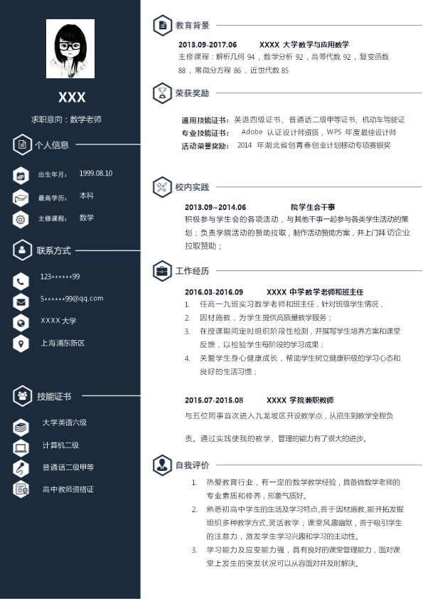 7173_数学教师教育培训类岗位求职简历模板