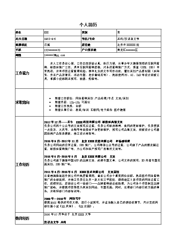 7236_营销策划产品经理类岗位求职简历模板