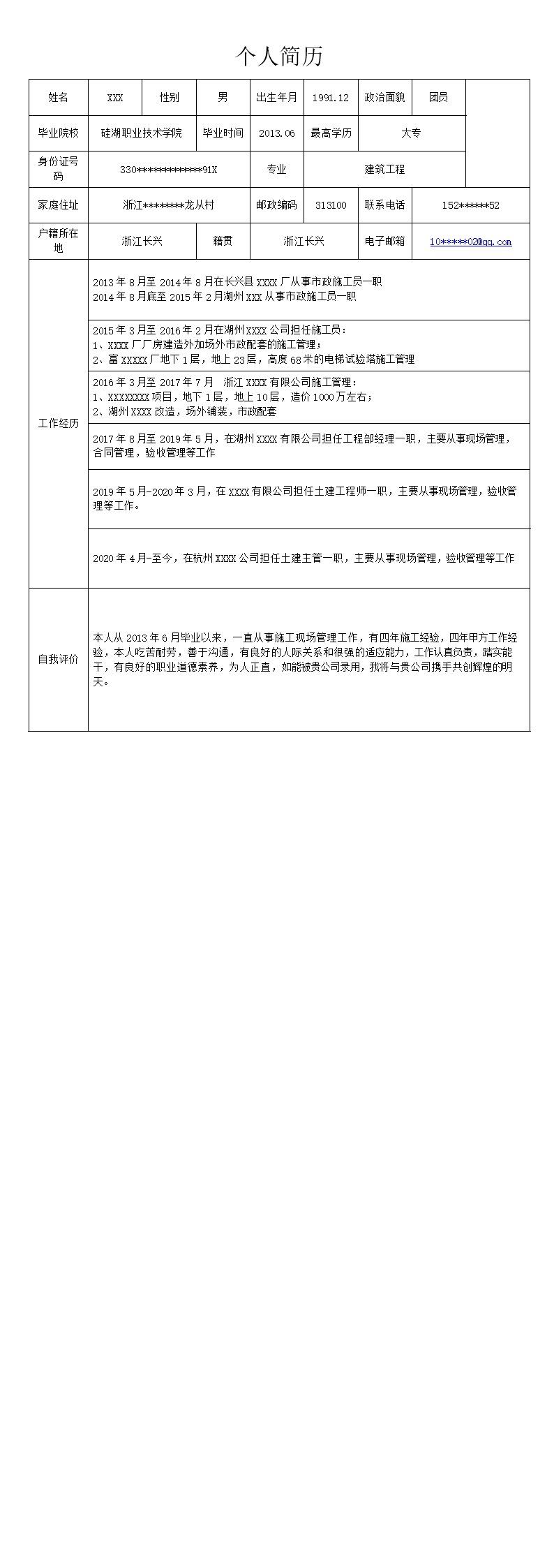 6576_土木建筑建设工程类岗位求职简历模板
