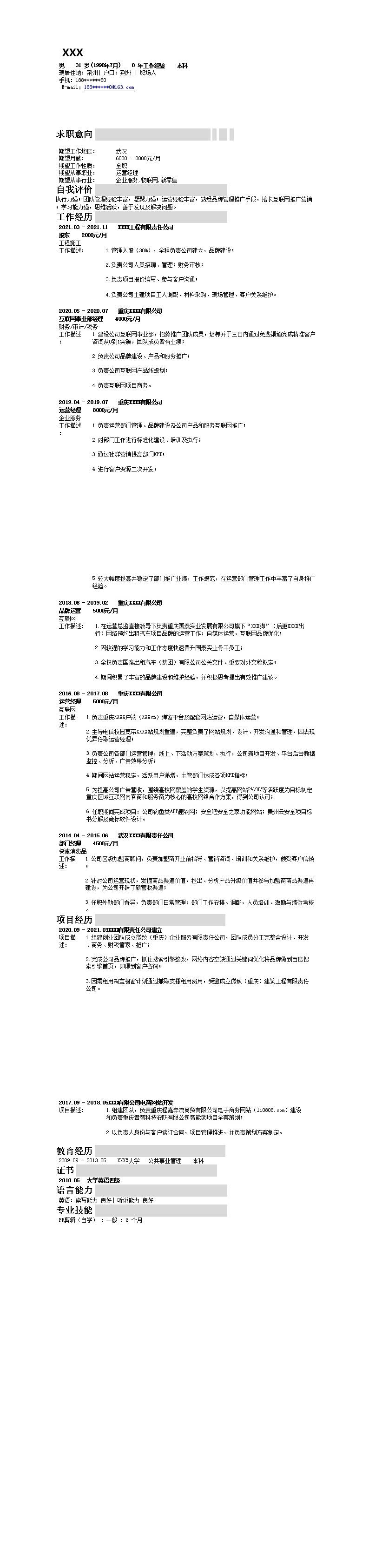 7158_企业管理公司营运类岗位求职简历模板