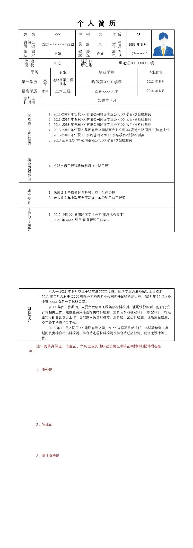 7295_经验履历丰富的土建类岗位求职简历模板