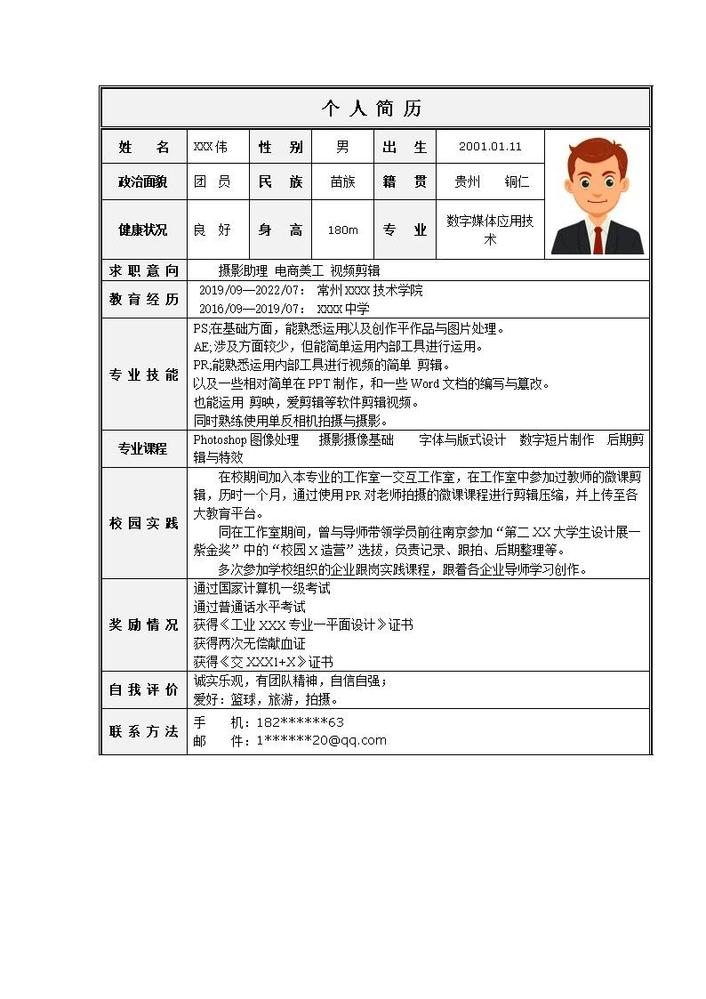 1034_电商美工视频剪辑类岗位求职简历模板
