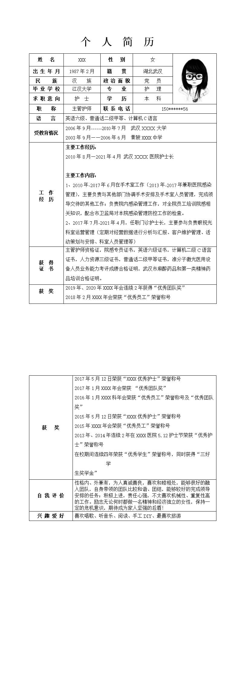 9845_临床医学医疗护士护理类岗位求职简历模板