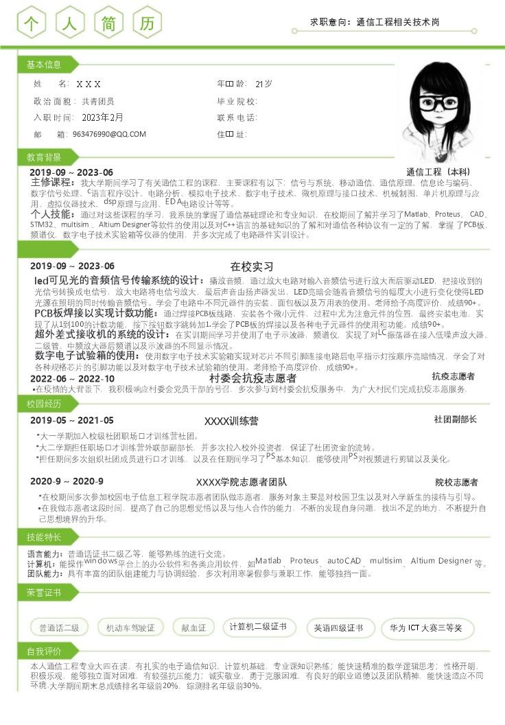 5550_通信工程相关技术岗位求职简历模板