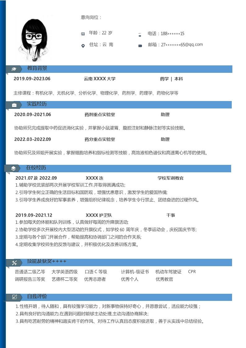9015_药学类专业应届生求职简历模板